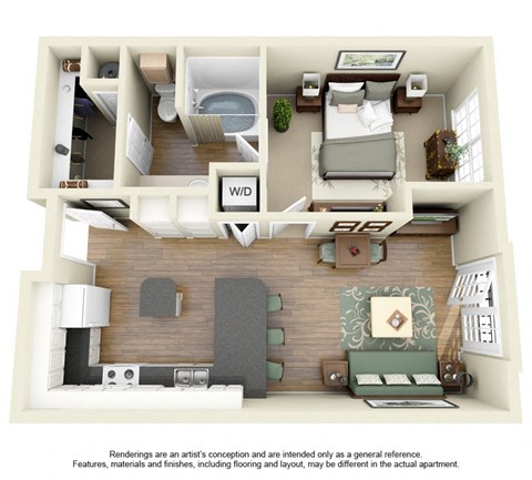 Floor plan for 1 bed, 1 bath, 550 sqft